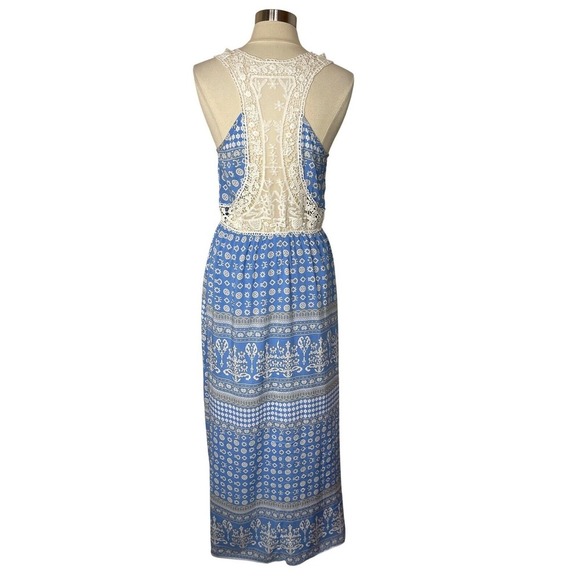 NEW‼️ ENTRO Lace-Backed Blue & White Boho Maxi Dress, LARGE - Picture 5 of 9